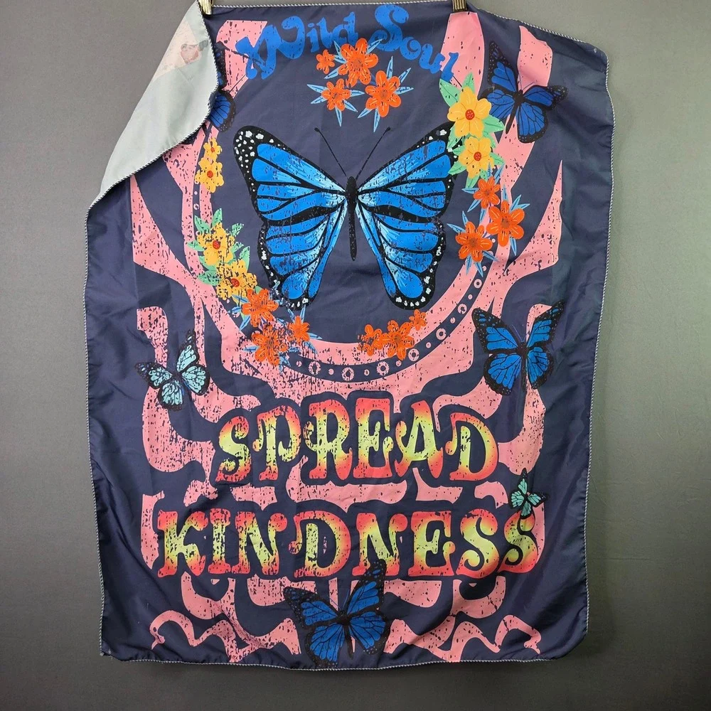 Wild Soul Spread Kindness Butterfly Tapestry Wall Hanging 28x35 Blue Pink Boho